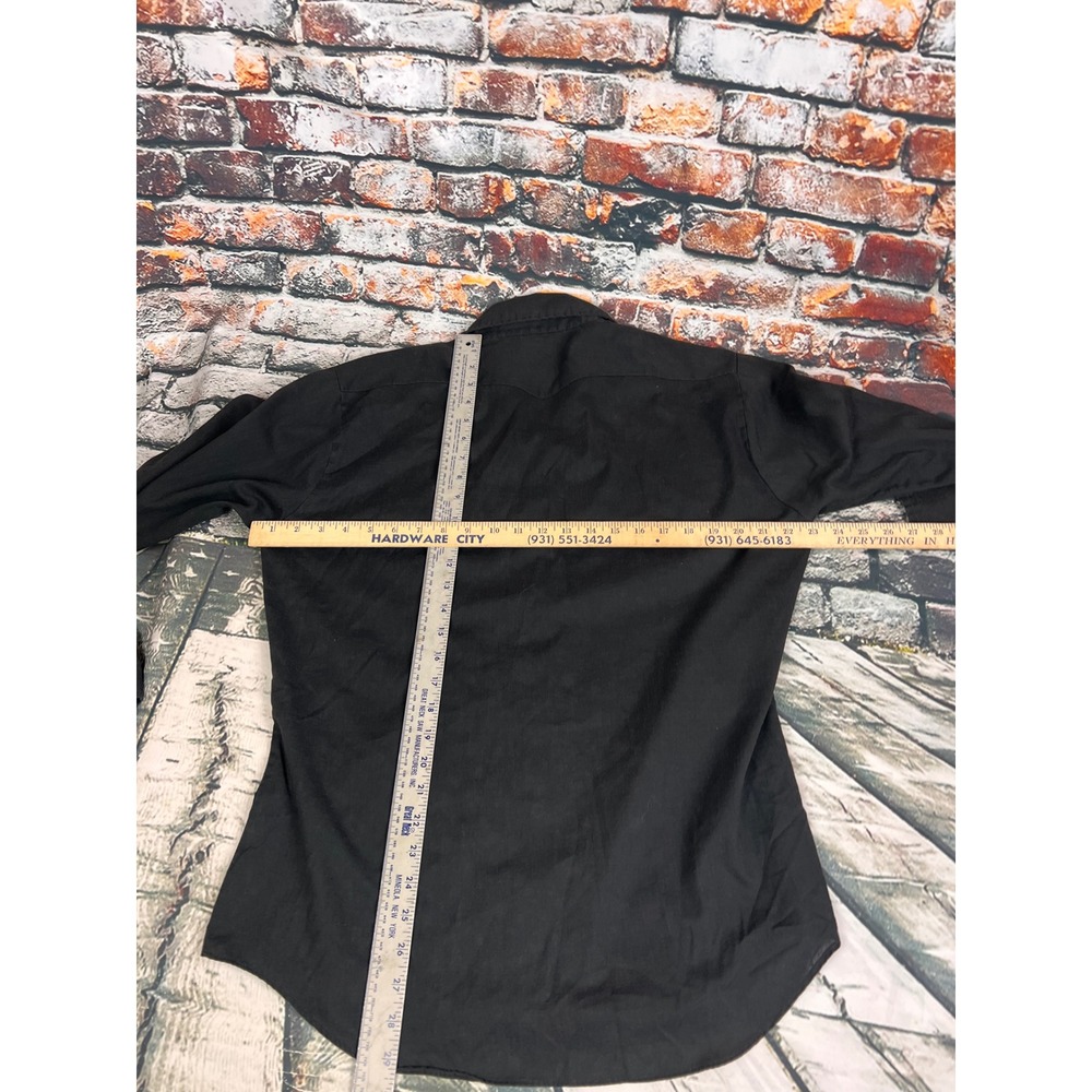 Vtg 70s Cowboy Joe Atlantic Westerner Black Pearl Snap Shirt Embroidered Wagon L - Picture 6 of 6